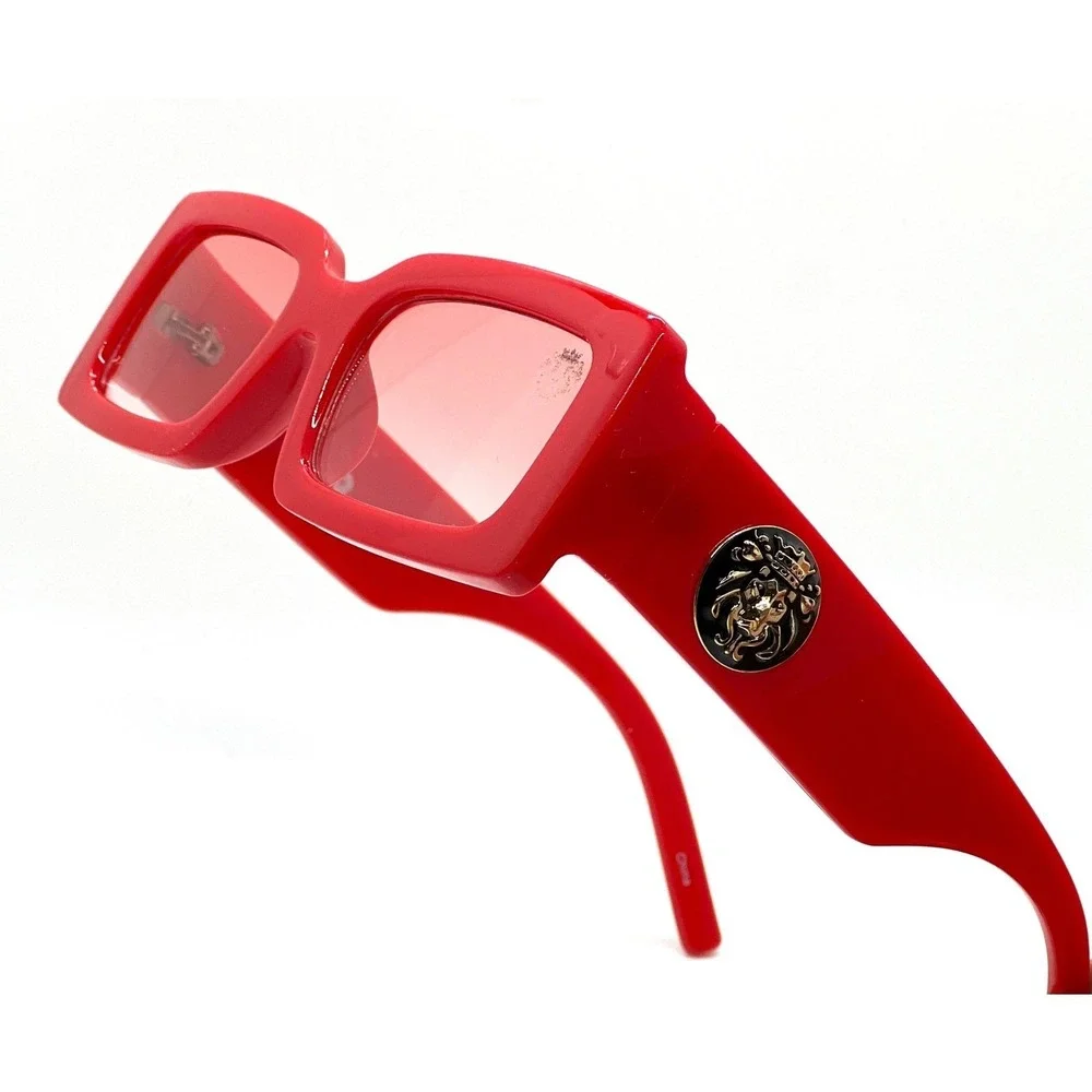 Fashion Sunglasses Trendy Red Lens Square Frame Statement Modern Men Hip Hop New